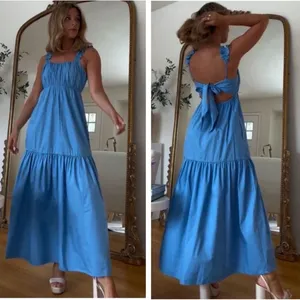 NEW Abercrombie & Fitch poplin bow back ruffle strap maxi dress XS thumbnail 4