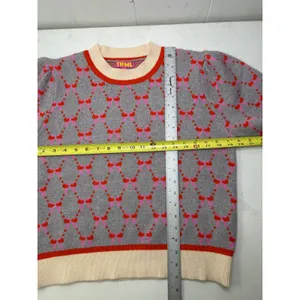 THML Short Sleeve Ribbon Knit Sweater Top in Gray. Size XL thumbnail 5