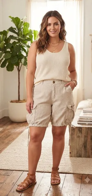 Old Navy Women's Cream Cargo Drawstring Shorts thumbnail 1