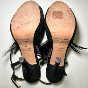 Kate Spade‎ Glitter Feather Black Open Toe Slingback Pumps Heels Size 7 thumbnail 10