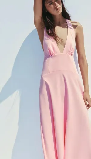 Zara Pink Backless Halter Dress wedding maxi long evening party coctail thumbnail 15