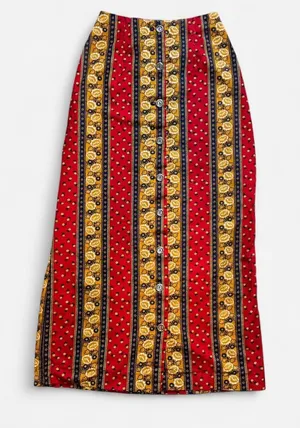 Red, Yellow, and Blue Striped Floral Button Down Maxi Skirt (Size XS) thumbnail 1