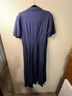 Basic Threads Santa Monica Blue Linen Tencel Button Front Midi Shirt Dress thumbnail 9