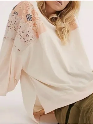We the Free Feelin It Patchwork Paisley Peach Top Western Boho Free People Small thumbnail 6