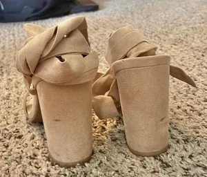 Lulus Alta Light Nude Suede Lace-Up Heels thumbnail 4