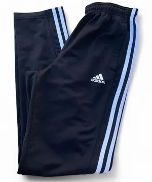 Black Adidas track pants with white stripes thumbnail 1