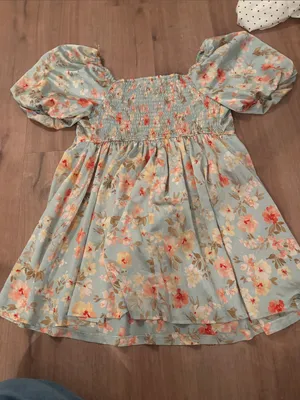 Floral Puff-Sleeve Dress in Light Blue thumbnail 2
