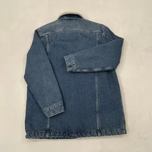 Levi’s Premium Blue Denim Sherpa Snap Button Long Trucker Jean Jacket Unisex S thumbnail 14