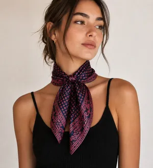 70's vintage geometric foulard square neck scarf bandana silk navy red wrap thumbnail 1