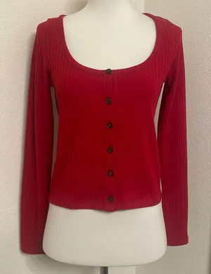 Madewell Women’s Ribbed‎ Cardigan Crop Tee in Scarlet thumbnail 1