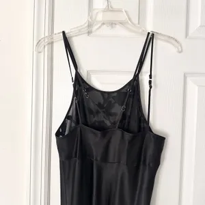 Vintage Y2K Secret Treasures Black Satin Floral Velvet Halter Slip Dress Neglige thumbnail 6