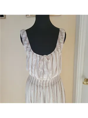 Lulu's Cream and Beige Striped Tie-Front Midi Dress size M thumbnail 5