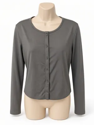 CRZ Yoga Cloud Jersey Gray Button Cardigan Soft Lightweight Athleisure S/M thumbnail 1