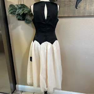 Lulus NWT Contemporary Elegance Black and Cream Satin Tulle Midi Dress thumbnail 5