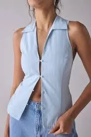 Women's White Uo Party Girl Cotton-Blend Button Down Sleeveless Shirt Top Small White thumbnail 1