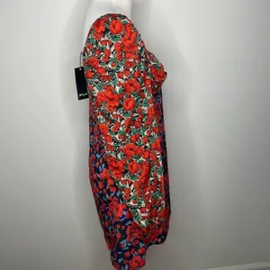 Nasty Gal- Red, Green, Black Steal the Show Floral Mini Dress thumbnail 3
