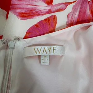 Wayf Felicity Midi Dress Pink Red Tropical Floral Milkmaid Puff‎ Sleeve Medium thumbnail 5