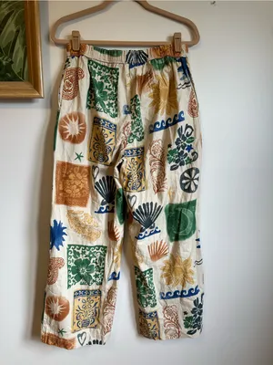 Free People Cotton Seaside Printed Pull On Pants Womens Small Shells Sun Waves thumbnail 9