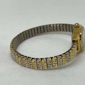 Women gold silver tone watch 20mm round case quartz analog stretch 6.5” running thumbnail 5