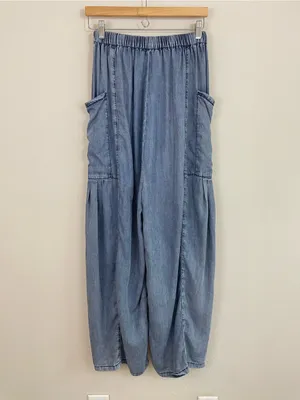Oli & Hali Chambray Wide Leg Pull On Relaxed Pants Size Small thumbnail 6