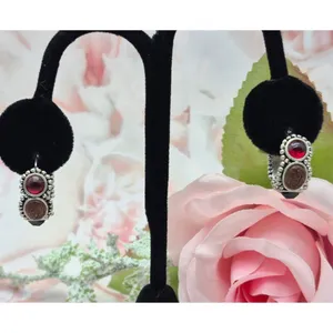 Liz Claiborne Cute Brushed Silver Tone Hoop Earrings Gemstone Accents Western thumbnail 4