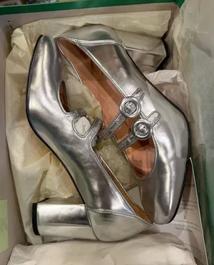 J. Crew Silver Metallic Mary Jane Block Heels with Double-Strap Buckles thumbnail 1