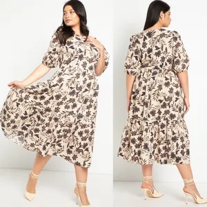 Eloquii Floral Puff Sleeve Midi Dress‎ in Cream Size 16 thumbnail 2