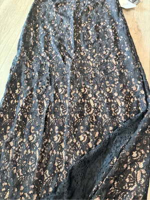 Adrianna Papell Navy Lace Maxi Skirt with Nude Underlay thumbnail 4