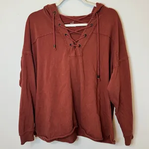 Aerie Sunday Soft Lace Up Hoodie Size XS Burnt Orange Oversized thumbnail 6