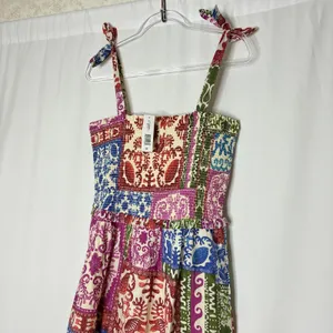 BILA Floral Patchwork Multi-Color Dress Smocked Long Summer Casual NWT Womens L thumbnail 2