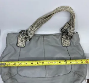 Coach Large Snake Embossed Gray Leather Shoulder thumbnail 4