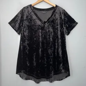 Amaryllis Plus Size 1X Dark Black Velvet Tee Top Shirt Quiet Luxury Edgy Gothic thumbnail 1