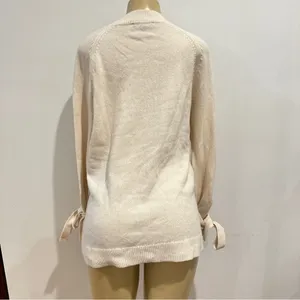 Ann Taylor Wool Cashmere Sweater Sz M Cream Tie Cuffs thumbnail 5