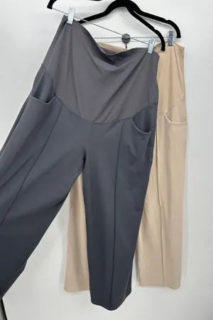 G4free 2 Pack Maternity Wide Leg Yoga Pants Gray Beige Size 2XL thumbnail 1