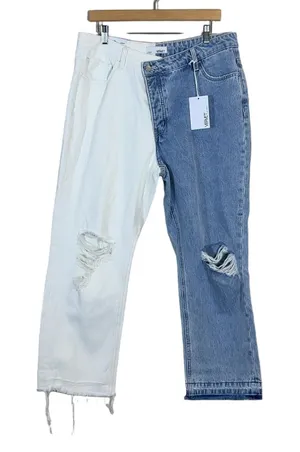 NWT Vervet Norah Colorblock Straight Leg Jeans Blue White Distressed Size 32 thumbnail 1
