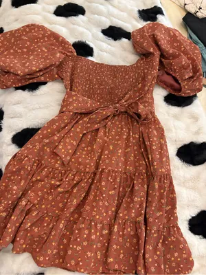 Altar'd State Rust Floral Mini Dress with Puff Sleeves thumbnail 2