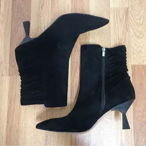ZAC POSEN Black Ruched Suede Stiletto Midi Boot‎ Bootie Pointed Toe Size 11 thumbnail 9