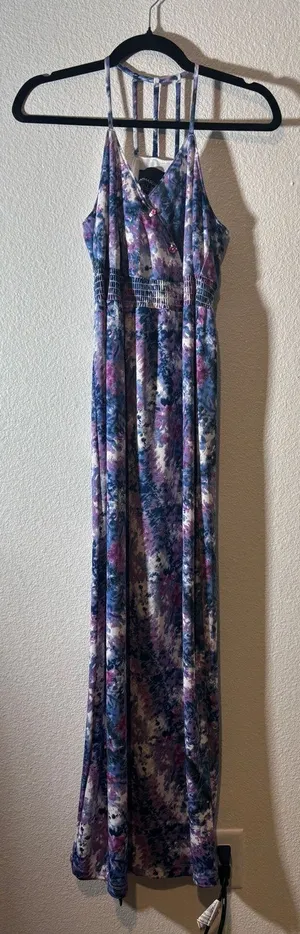 Cynthia Rowley Size S Abstract Purple Blue Faux-Wrap Sleeveless Maxi Dress thumbnail 1
