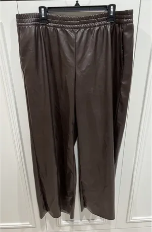 H&M‎ Divided Women's Vegan Faux Leather Wide Leg Pants Size XL Chocolate Brown thumbnail 1