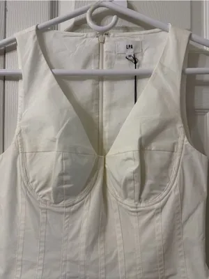 LPA White Mini Cotton Blend V-neck Dress(Size XS) thumbnail 6