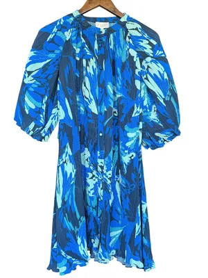 Ciebon Blue‎ Pleated Balloon Sleeve Dress Sz S thumbnail 1