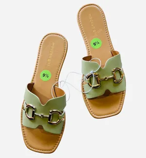 New Madden Girl Mint Green Slip On Slide Buckle Gold Sz-9.5 thumbnail 1