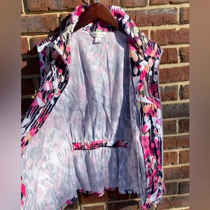 Christopher & Banks XL Pink/Black Multicolor Spring Weight zip collared Vest thumbnail 6
