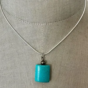 Silver tone turquoise pendant necklace Blue thumbnail 2