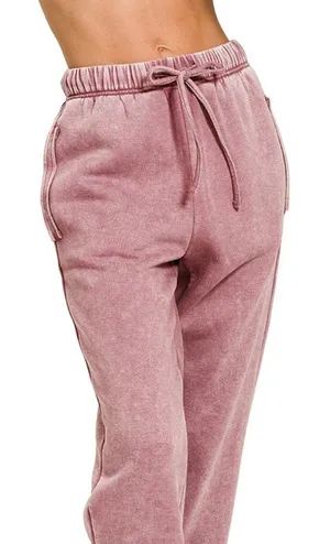 Zenana Acid Wash Fleece Sweatpants with‎ Pockets thumbnail 1