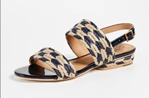 Tory Burch Lola Jute Sandals Woven Nautical Summer Boho Blue Heeled Navy Blue thumbnail 2