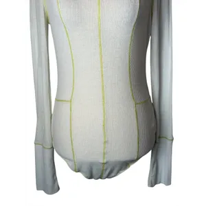 Free People Out of This World Bodysuit Women Small Ivory Yellow Ribbed Knit Boho thumbnail 6