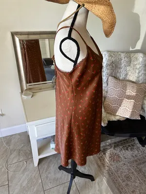 Wild fable, Brown, cherry print lace trim, slip mini dress large thumbnail 7