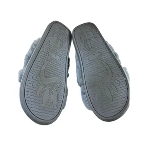 Spesoul Gray Fuzzy‎ Soft Slide-On Crisscross Open Toe Slippers Size L thumbnail 5