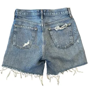 AGOLDE Parker Long High Rise Distressed Denim Shorts Button Fly Blue Size 24 thumbnail 5